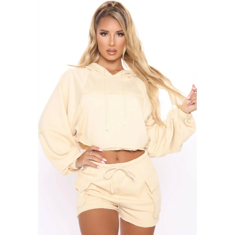 NWT Fashion Nova Hoodie Short Set - Beige